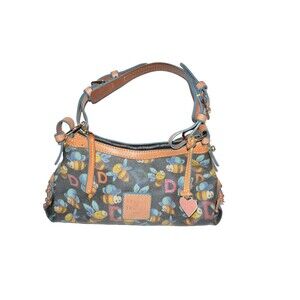 Dooney & Bourke Mini east West slouch Bees Canvas Leather Trim Shoulder Bag